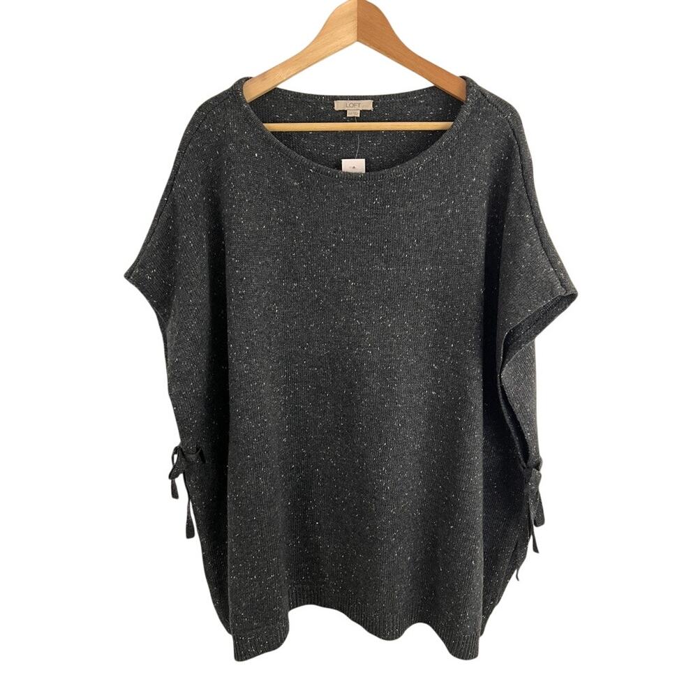 Loft‎ Grey Speckled Poncho Sweater Oversized Size Tie Women XS/S New